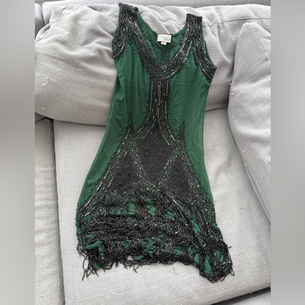 Unique Vintage Green and Black Mini Dress